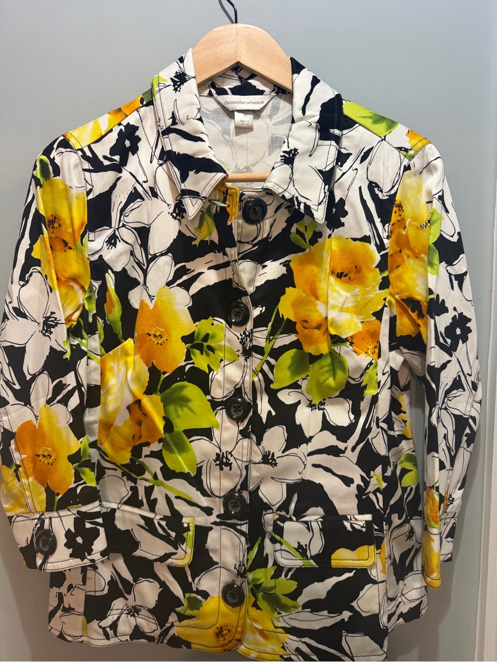 Christopher & Banks Yellow & Green Floral Jean Jacket